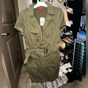 Olive Green Belted Dress